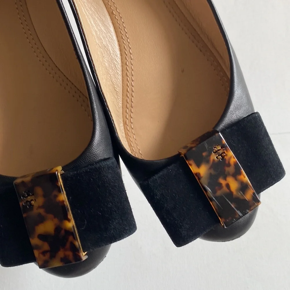 Tory Burch Chase Ballet Nappa Leather Flats - Chase Bow in‎ Black, Size 6.5M
